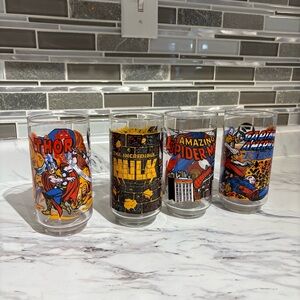 Vintage 7-11 Marvel drinking glasses 1977 Spider Man Thor Hulk Captain America